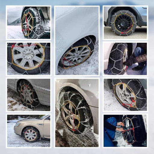 RAKU タイヤチェーン 2個セット 日本語取説付き 取付ビデオあり 金属亀甲チェーン ジャッキアップ不要 女性でも只40秒簡単装着 装着ビデオあり 高性能金属製