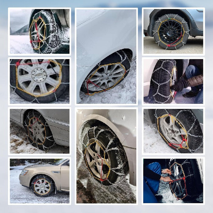 RAKU タイヤチェーン 2個セット 日本語取説付き 取付ビデオあり 金属亀甲チェーン ジャッキアップ不要 女性でも只40秒簡単装着 装着ビデオあり 高性能金属製