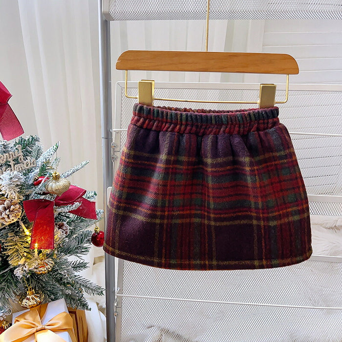 【7日内出荷】【 2点セット】キッズ クリスマス コスチューム サンタ服 マント 女の子 セットアップ ポンチョスカート 仮装 演出服 パーティー プレゼント 子供 チェック柄 ベビー 保育園 厚手 裏起毛 冬 防寒 暖かい  秋冬 新年