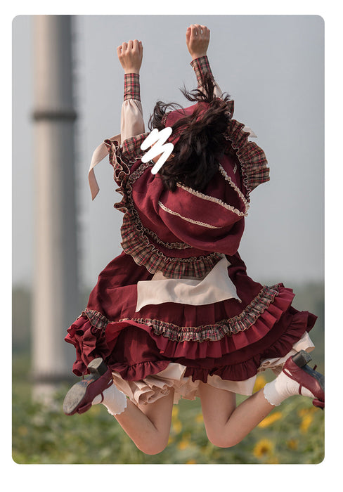 【7日内出荷】赤ずきん ロリータワンピース ワンピース ロリータドレス  マント付き 3点セット 三角巾付き 甘ロリ キュート 原宿 ガーリー 秋 冬