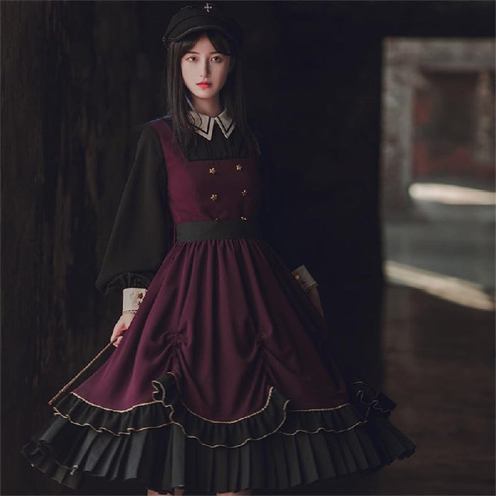 【7日内出荷】3点セット ロリータワンピース 長袖 洋服 コスプレ ゴスロリ 魔法使い かわいい姫 ガールズ Lolita ロリータ服 ゴシック リボン ファション お嬢様 キュート ドレス イベント パーティー 衣装 撮影