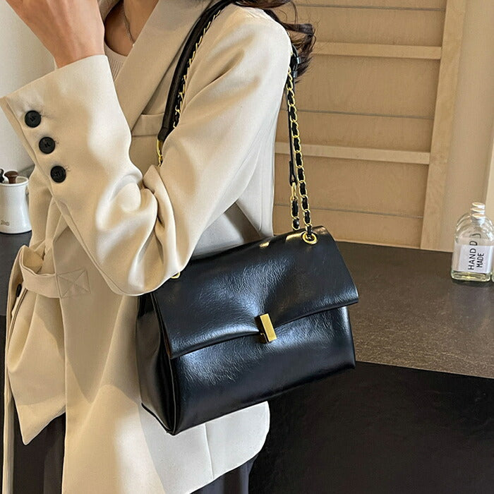 【2WAY】ショルダーバッグ チェーンバッグ レディース 斜めがけ 肩掛け 手提げ 大容量 ボストンバッグ PUバッグ コンパクト 柔らか ハンドバッグ 高校 通勤バッグ お仕事バッグ 通学カバン 女子 大人可愛い きれいめ プレゼント