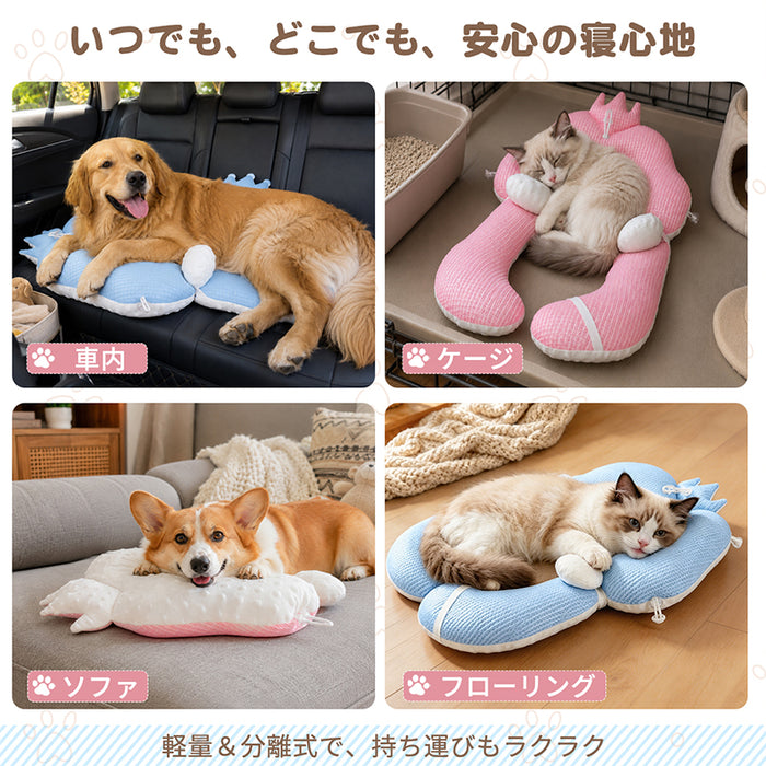 RAKU 犬 あごのせ枕 猫 ペット介護クッション 2WAY クラウンデザイン 上下分離式 体圧分散 床ずれ対策 高さ調節 リバーシブル テンセルメッシュ×ボア素材 通気性 シニア犬 シニア猫 老犬介護 高齢犬 ペット枕