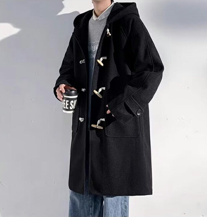 【7日内出荷】ダッフルコート スクールコート 学生 男子 メンズ 裏ボア ロング丈 フード付き アウター ジャケット スクールウェア 通学 制服 ダッフル コート 高校生 カジュアル ゆったり 体型カバー おしゃれ 暖かい 厚手 防寒 コート ブラック 黒