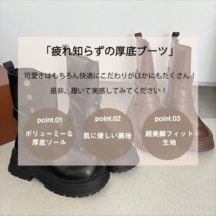 【7日内出荷】ショートブーツ レディース 厚底 エンジニアブーツ 太ヒール 美脚 韓国 通勤 ブーツ おしゃれ ラウンドトゥ 秋ブーツ 靴 カジュアル 痛くない 履きやすい 柔らかい ジョッキーブーツ 幅広 ゆったり きれいめ シンプル 人気 春夏秋冬 仕事 PU 合皮 原宿系 細見え 黒 ブラウン