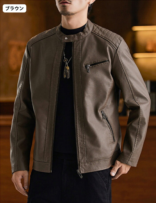 ライダース ジャケット メンズ PU レザージャケット バイクジャケット 裏起毛 フェイクレザー ブルゾン ライトアウター  防寒 保温 秋冬 ツーリング きれいめ カジュアル シンプル おしゃれ 大人 大きいサイズ ブラック グリーン ブラウン