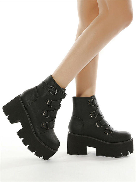 【7日内出荷】【8cmヒール 】ショートブーツ レディース 厚底 秋ブーツ 黒 日常 通勤 レースアップブーツ 靴 編み上げブーツ おしゃれ 痛くない 履きやすい 柔らかい カジュアル ゆったり ラウンドトゥ 太ヒール きれいめ 人気 クール 春夏秋冬 ダンスシューズ  韓国 仕事 合皮 原宿系 細見え