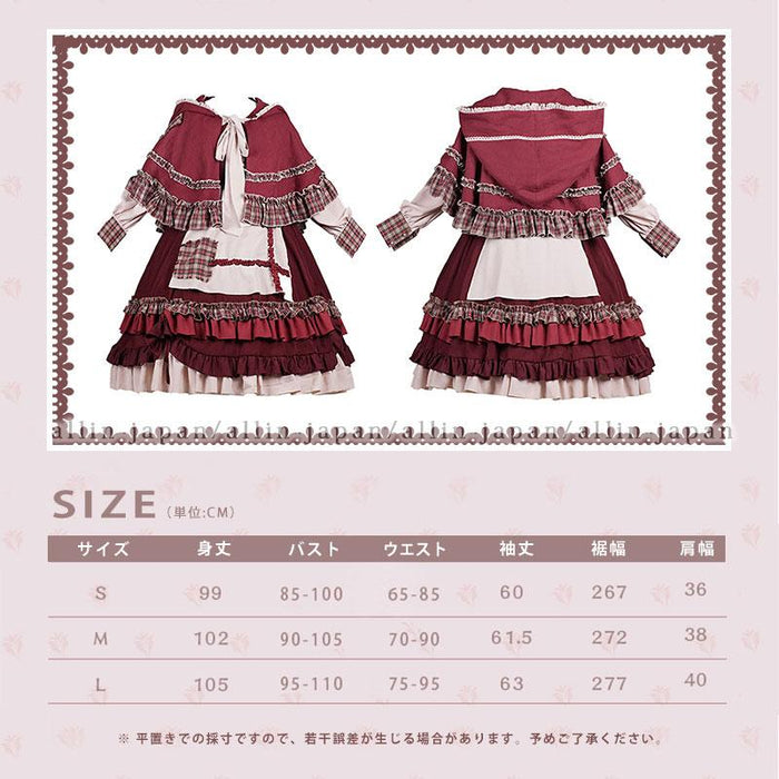【7日内出荷】赤ずきん ロリータワンピース ワンピース ロリータドレス  マント付き 3点セット 三角巾付き 甘ロリ キュート 原宿 ガーリー 秋 冬
