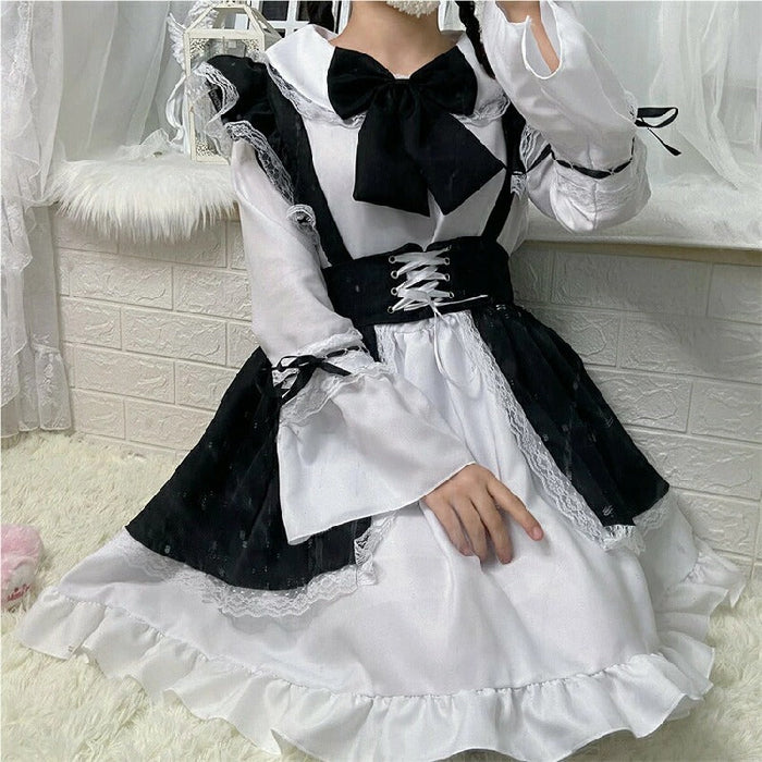 【7日内出荷】6点セット メイド服 ミニ丈 メイド喫茶 メイドコスチューム ジャパニーズメイド lolitaメイド服 セット ミニスカ ハロウィン 衣装 仮装 パーティ コスプレ ウェイトレス