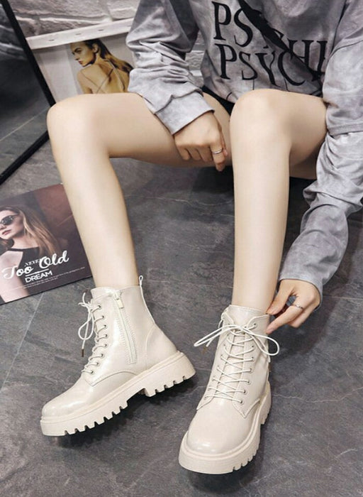 【4cmヒール】ショートブーツ レディース ダンスシューズ 歩きやすい レースアップ 編み上げ ミドル丈 韓国 厚底 4cm ローヒール 歩きやすい 痛くない 疲れない サイドジップ 防寒 卒業式 発表会 学生 女子 アイドル カジュアル 秋冬 黒 アイボリー