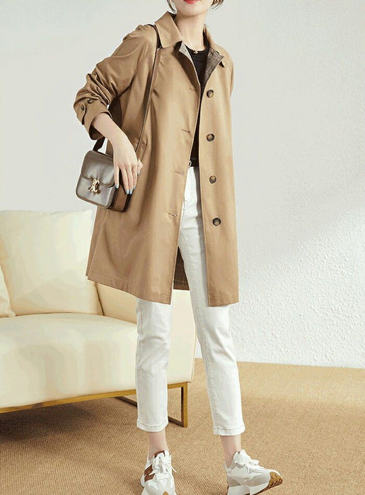 【M-5XL】トレンチコート レディース 大きいサイズ ステンカラーコート アウター ロングコート 膝丈 スプリングコート カジュアル 通勤 きれいめ おしゃれ 上品 チェック ゆったり 軽 体型カバー 入学式 入園式 卒業式 オフィス 春 秋 冬 ベージュ 紺