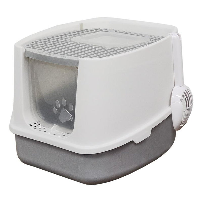 RAKU 猫トイレ ネコトイレ ダブル脱臭 砂の飛び散り防止 2WAY出入り方法 掃除しやすい スコップ付 大容量 優れた耐久性 猫用トイレ 上から猫トイレ