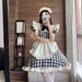 【7日内出荷】4点セット　チェックメイド服 ミニ丈 メイド喫茶 メイドコスチューム ジャパニーズメイド ミニスカ ハロウィン 衣装 仮装 パーティ コスプレ フルセット 可愛い 萌え