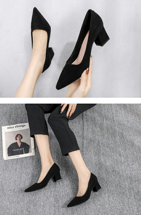 【7日内出荷】【5cmヒール 】パンプス 黒 スエード 痛くない 走れる 歩きやすい 疲れない 太ヒール ポインテッドトゥ レディース 就活 通勤 オフィス 冠婚葬祭 入学式 卒業式 立ち仕事 美脚 安定感 静音 3cm 5cm ローヒール ミドルヒール チャンキーヒール