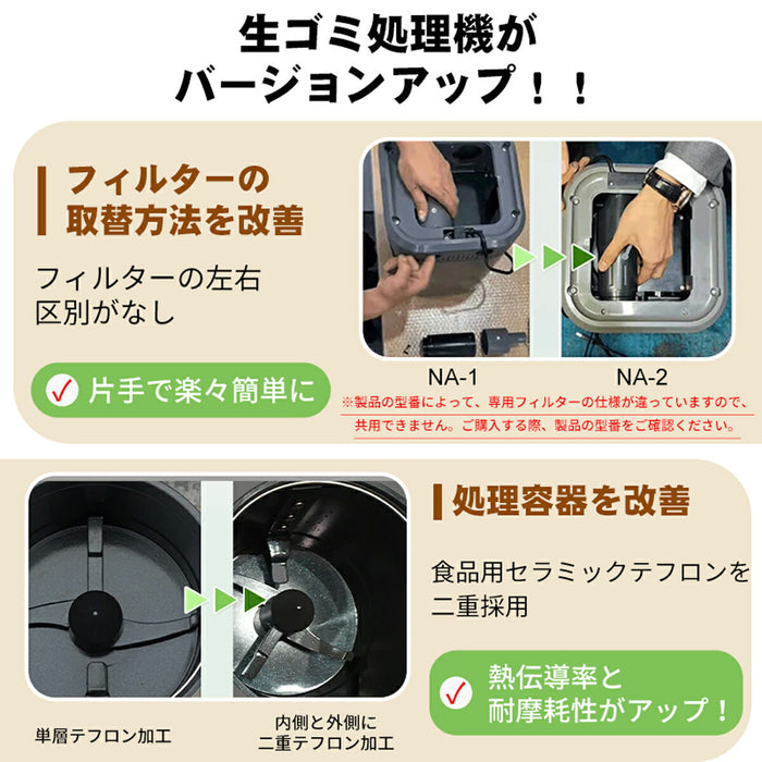 NAGUALEP 生ごみ処理機 NA-2 高温乾燥 粉砕 ワンタッチ 全自動 家庭用 活性炭 エコ 生ゴミ対策 コンポスト 大容量 密閉防臭 手入れ簡単 生ごみ箱  キッチン 生ゴミ処理機