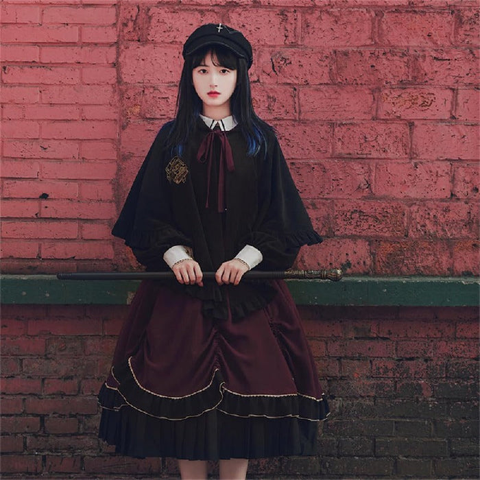 【7日内出荷】3点セット ロリータワンピース 長袖 洋服 コスプレ ゴスロリ 魔法使い かわいい姫 ガールズ Lolita ロリータ服 ゴシック リボン ファション お嬢様 キュート ドレス イベント パーティー 衣装 撮影