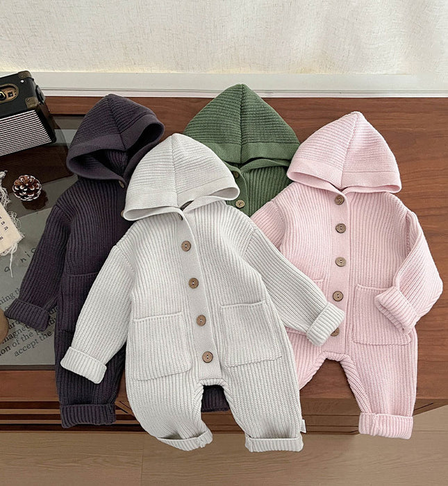 ベビー ロンパース ニット セーター  男の子 女の子 カバーオール 春秋冬 ベビー服 フード付き リブ ニット オールインワン キッズ 長袖 防寒 暖かい 子供服 新生児 赤ちゃん おしゃれ 可愛い ルームウェア 部屋着 パジャマ 誕生日 出産お祝い プレゼント