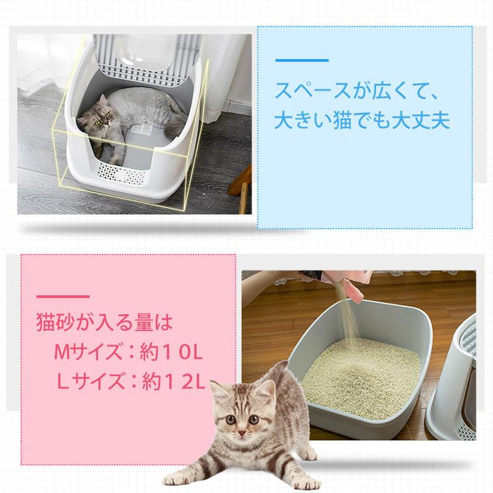 RAKU 猫トイレ ネコトイレ ダブル脱臭 砂の飛び散り防止 2WAY出入り方法 掃除しやすい スコップ付 大容量 優れた耐久性 猫用トイレ 上から猫トイレ