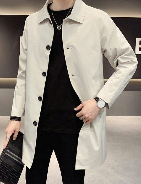 【M-5XL】ステンカラーコート メンズ スプリングコート ビジネスコート アウター 薄手 防風 軽量 カジュアル 通勤 通学 フォーマル カジュアルコート シンプル 無地 トレンチコート ロングコート 春 秋 服 黒 アイボリー 小さいサイズ 大きいサイズ