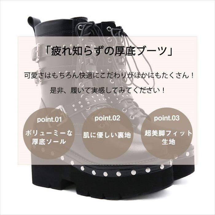 【7日内出荷】ショートブーツ パンク風 厚底 レースアップブーツ レディース ヒール8cm ブーツ スタッズ ダンスシューズ カジュアル 靴 編み上げブーツ 日常 通勤 おしゃれ 痛くない 履きやすい 柔らかい ゆったり きれいめ 人気 クール 美脚 春夏秋冬 韓国 仕事 PU 合皮 原宿系 細見え 黒