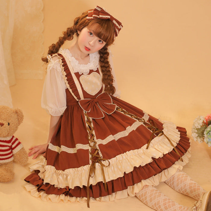 【7日内出荷】ロリータ服 単品・Jskワンピース シャツ コスプレ 可愛い女の子 レディース キャミソールワンピース ハロウィン衣装 お姫様ドレス コスチューム衣装 高校生 舞台 日常 写真 花嫁 洋服 膝丈 Lolita ロリータファッション 森ガールお嬢様 姫系 少女ワンピ 蝶結び付き