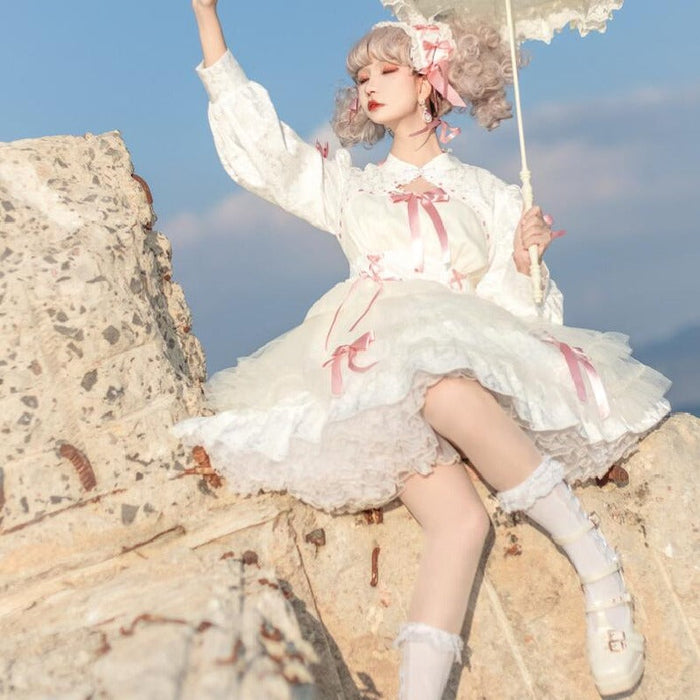 【7日内出荷】ロリータワンピース ワンピース ロリータドレス 長袖 全3色 lolita 甘ロリ リボン 上品 エレガント おしゃれ 原宿 ガーリー 可愛い 春秋冬