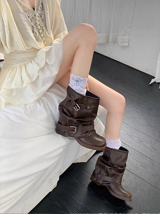 【7日内出荷】【4.5cmヒール】ウエスタンブーツ ナウシカブーツ ショートブーツ レディース ブーツ パンク系 ヴィンテージ ウエスタン ゆったり ミドル丈 PU 4.5cm チャンキーヒール 太ヒール 安定感 美脚 靴 通学 通勤 おしゃれ 春秋冬 韓国 歩きやすい 疲れない 痛くない 大きいサイズ 22cm～24.5cm 黒