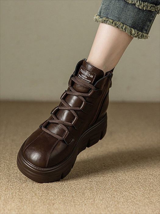 【7日内出荷】ショートブーツ レディース ブーツ 厚底 サイドジップ レースアップブーツ 秋ブーツ カジュアル 日常 通勤 美脚 おしゃれ 痛くない 履きやすい 柔らかい 幅広 ゆったり ラウンドトゥ きれいめ シンプル 大人気 クール 春夏秋冬 韓国 仕事 PU 合皮 原宿系 細見え 黒 ブラウン