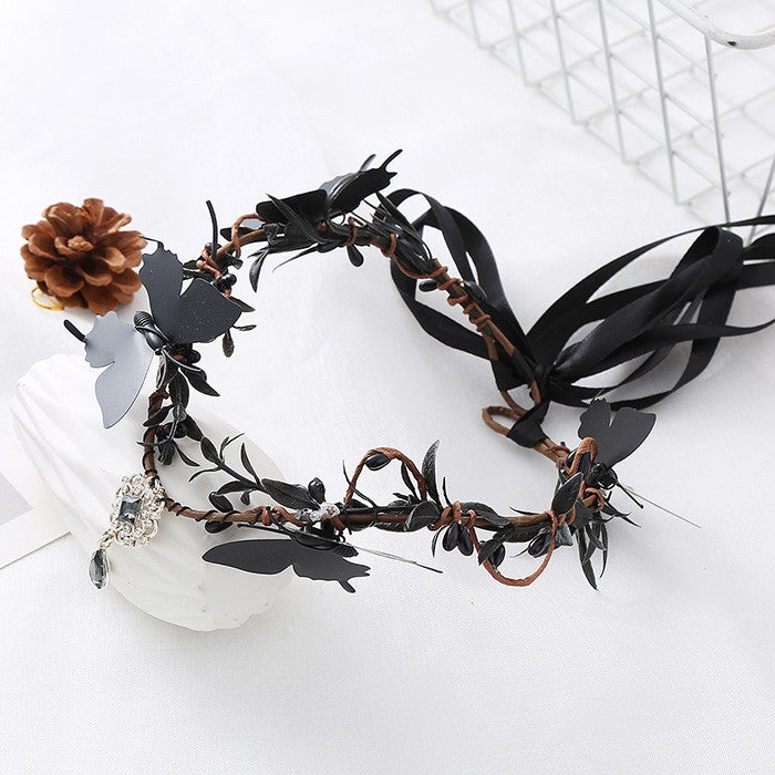 【7日内出荷】コスプレ ヘッドバンド ゴシック バタフライ ヴィンテージ風 レディース メンズ 男女通用 ヘッドアクセサリー 頭飾り ガーリー ダーク パーティー イベント ステージ 文化祭 学園祭 ハロウィン コスチューム ブラック 黒 mj004lc