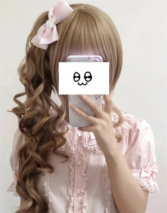 【7日内出荷】ロリータ ウィッグ ロング カール ツインテール 前髪あり 耐熱 アッシュブラウン フルウィッグ 高品質 自然 ふんわり ヘア レディース コスプレ ハロウィン 撮影 イベント おしゃれ 可愛い