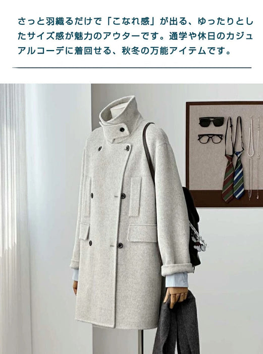 【7日内出荷】チェスターコート レディース アウター コート ジャケット ミドル丈 ダブルボタン 韓国 秋冬 暖かい 防寒 厚手 長袖 テーラード きれいめ フォーマル カジュアル ゆったり 体型カバー おしゃれ M L XL 通勤 通学 オフィス デート グレー