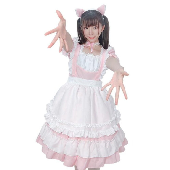 【7日内出荷】4点セット メイド服 ミニ丈 メイド喫茶 メイドコスチューム ジャパニーズメイド lolitaメイド服 セット ミニスカ ハロウィン  衣装 仮装 パーティ コスプレ ウェイトレス