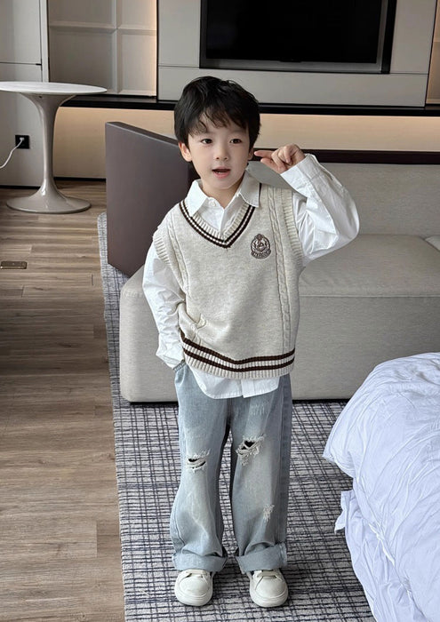 【7日内出荷】キッズ スクール カーディガン ニット ベスト フォーマル 長袖 男の子 女の子 スウェットカーディガン ベビー vネック セーター 子供 アウター 前開き 薄手 羽織り 上着 小学生 重ね着 スクールベスト  発表会 韓国 おしゃれ 通園 通学 春 秋