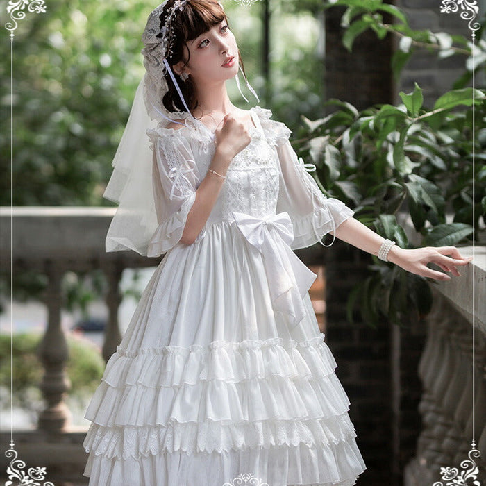 【7日内出荷】ロリータワンピース ウェディングドレス ジャンパースカート ブライダル ロリータ衣装 花嫁 純白ドレス lolita 吊りワンピ 女の子 春夏秋 甘ロリ jsk ゴシック レース コスチューム ゴスロリ イベント コスプレ 原宿 ガーリー 可愛い S/M/L/XL