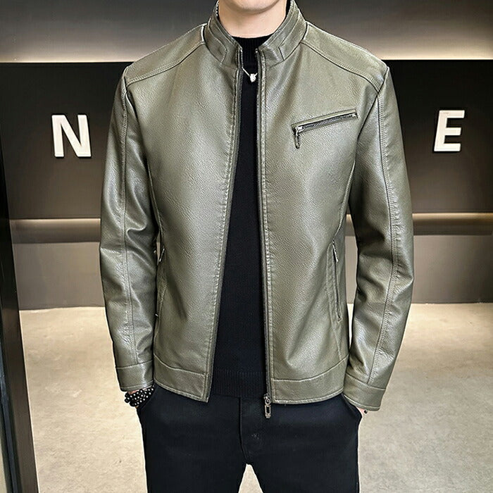 ライダース メンズ シングル バイクジャケット レザージャケット ライダースジャケット 革ジャン 革ジャケット 皮ジャン ジャンパー カジュアル 防寒 防風 秋冬 PUレザー 男性 男 服 通勤 普段着 大きいサイズ ブラック キャメル カーキ