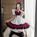 【5点セット】メイド服 赤 メイド 服 送料無料 コスプレ ハロウイーン ネコ クラシック メイドカフェ 制服 ユニフォーム 萌え系 撮影会 本格的 可愛い コスチューム 衣装 仮装 かわいい お茶会アイドル おしゃれ セット ウェイトレス クラシカル アニメ ゴスロリ ロリータ S-5XL