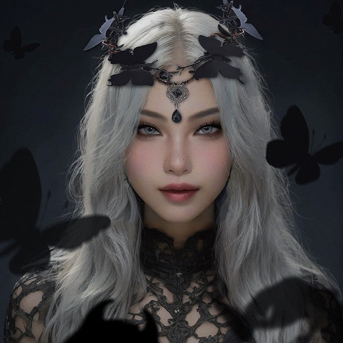 【7日内出荷】コスプレ ヘッドバンド ゴシック バタフライ ヴィンテージ風 レディース メンズ 男女通用 ヘッドアクセサリー 頭飾り ガーリー ダーク パーティー イベント ステージ 文化祭 学園祭 ハロウィン コスチューム ブラック 黒 mj004lc