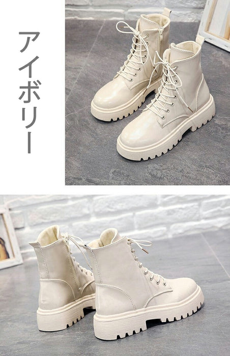 【4cmヒール】ショートブーツ レディース ダンスシューズ 歩きやすい レースアップ 編み上げ ミドル丈 韓国 厚底 4cm ローヒール 歩きやすい 痛くない 疲れない サイドジップ 防寒 卒業式 発表会 学生 女子 アイドル カジュアル 秋冬 黒 アイボリー