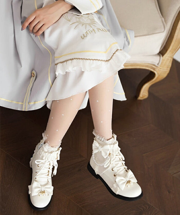 【2cmヒール】ロリータ ブーツ レディース ショートブーツ 編み上げブーツ ローヒール 甘ロリ お姫様 森ガール ロリィタ靴 レース リボン パール 歩きやすい 疲れない サイドジップ おしゃれ かわいい お茶会 コスプレ 発表会 黒 ピンク 白 秋冬