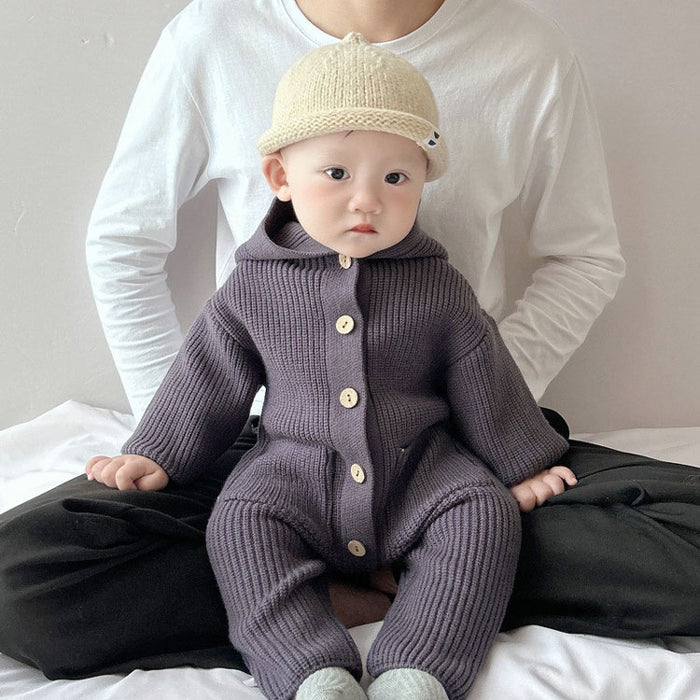 ベビー ロンパース ニット セーター  男の子 女の子 カバーオール 春秋冬 ベビー服 フード付き リブ ニット オールインワン キッズ 長袖 防寒 暖かい 子供服 新生児 赤ちゃん おしゃれ 可愛い ルームウェア 部屋着 パジャマ 誕生日 出産お祝い プレゼント