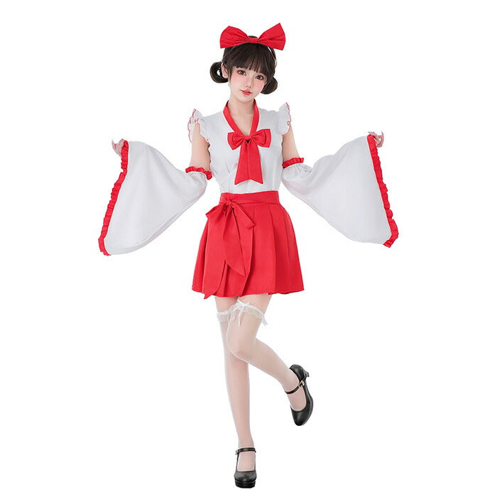 【7日内出荷】【5点セット】赤スカート 巫女 リボン コスプレ 衣装 巫女コスプレ 和服 着物 花魁 メイド服 ハロウィン衣装 ハロウィンコスプレ ハロウィン仮装 仮装 衣装 セクシー レディース 大人 女性用 こすぷれ コス 振袖 白 赤 可愛い