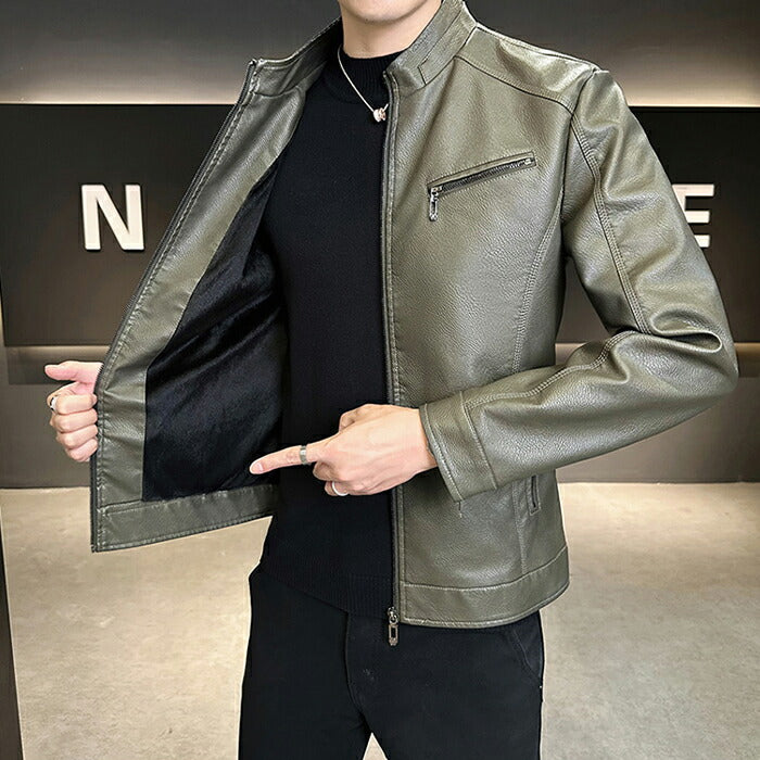 ライダース メンズ シングル バイクジャケット レザージャケット ライダースジャケット 革ジャン 革ジャケット 皮ジャン ジャンパー カジュアル 防寒 防風 秋冬 PUレザー 男性 男 服 通勤 普段着 大きいサイズ ブラック キャメル カーキ