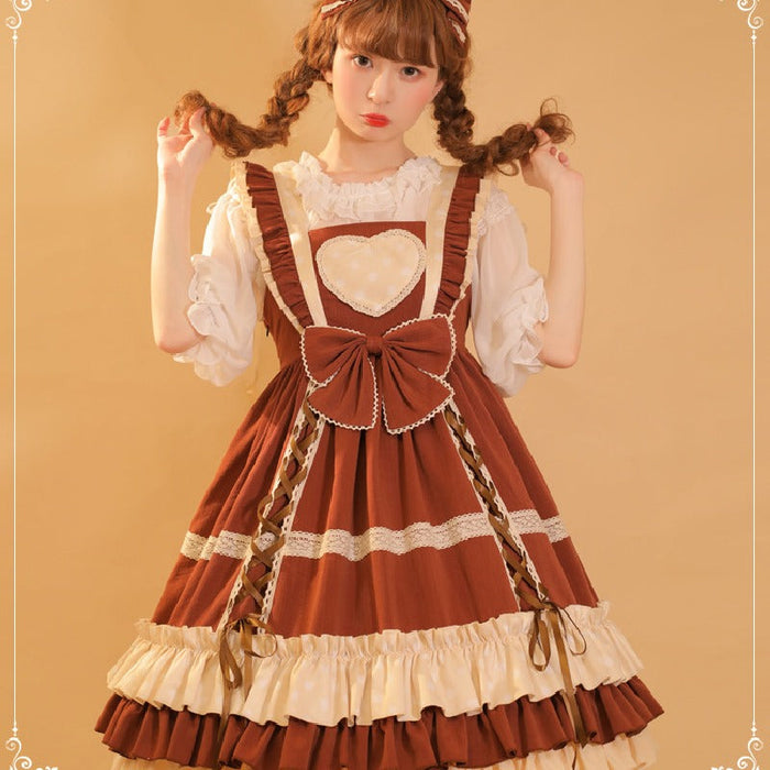 【7日内出荷】ロリータ服 単品・Jskワンピース シャツ コスプレ 可愛い女の子 レディース キャミソールワンピース ハロウィン衣装 お姫様ドレス コスチューム衣装 高校生 舞台 日常 写真 花嫁 洋服 膝丈 Lolita ロリータファッション 森ガールお嬢様 姫系 少女ワンピ 蝶結び付き