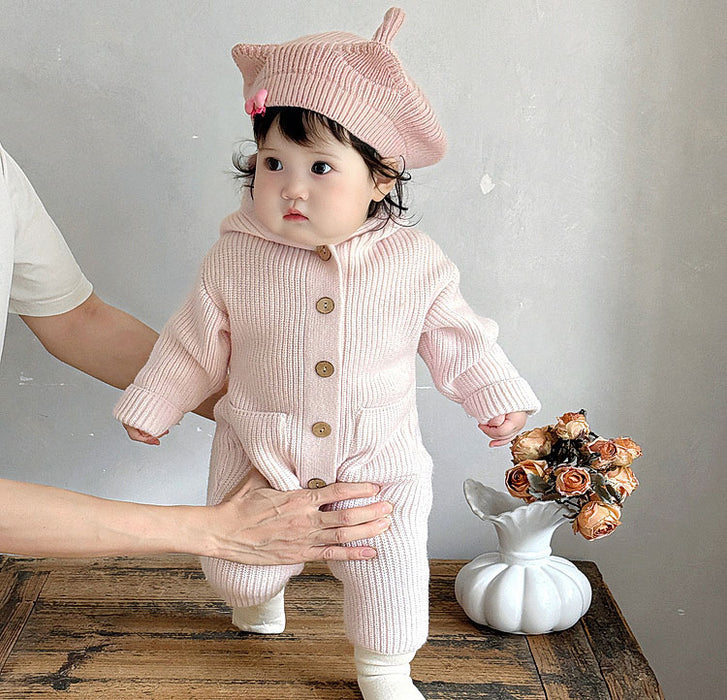 ベビー ロンパース ニット セーター  男の子 女の子 カバーオール 春秋冬 ベビー服 フード付き リブ ニット オールインワン キッズ 長袖 防寒 暖かい 子供服 新生児 赤ちゃん おしゃれ 可愛い ルームウェア 部屋着 パジャマ 誕生日 出産お祝い プレゼント