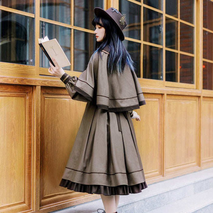 【7日内出荷】3点セット ロリータワンピース 長袖ワンピース ロリータドレス lolita マント付き ネクタイ付き 甘ロリ 可愛い 原宿 レディース ガーリー 春秋冬 S/M/L