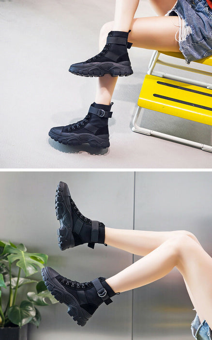 【7日内出荷】【4.5cmヒール】ショートブーツ レディース エンジニアブーツ レースアップ ブーツ 安定感 厚底  靴 カジュアル スポーツシューズ 韓国 原宿系 高校生 中学生 学生 通学 通勤 美脚 歩きやすい 疲れない 痛くない 大きいサイズ 22.5cm 23 23.5 24 24.5 25cm 裏起毛 秋 冬 黒 灰 ベージュ