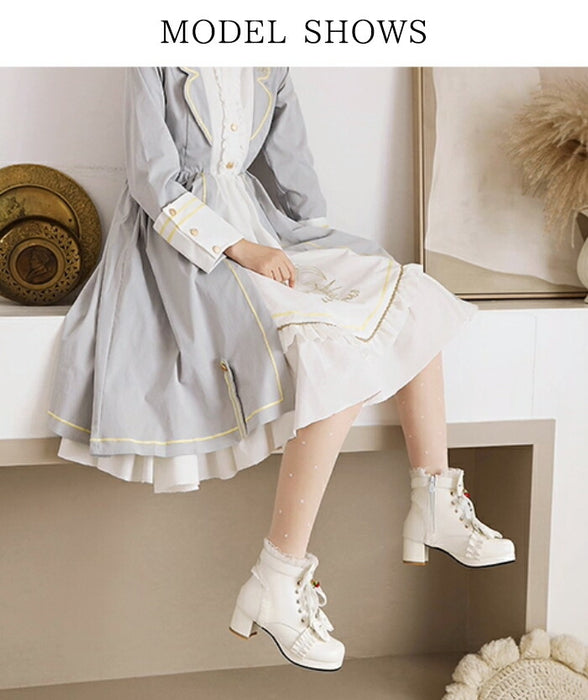 【5cmヒール】ロリータ ブーツ 厚底ブーツ レディース キッズ 子供 靴 ショート丈 編み上げブーツ お姫様 お嬢様 ロリィタ いちご リボン レース  太ヒール 歩きやすい 痛くない サイドジップ かわいい 七五三 コスプレ お茶会 発表会 黒 白 秋冬
