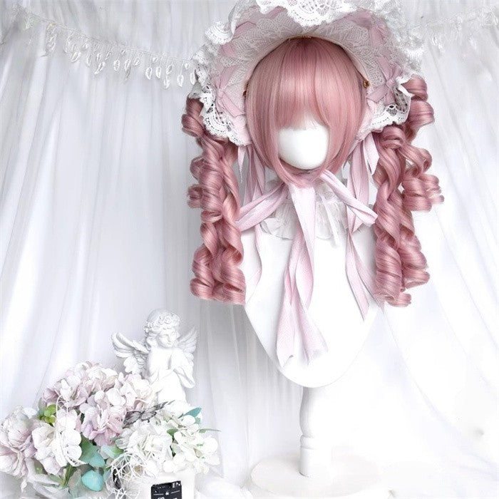 【7日内出荷】ロリータ ウィッグ ピンク ツインテール ロングカール 三層カール 前髪あり 耐熱 高品質 フルウィッグ 自然 ふんわり ヘア レディース コスプレ ハロウィン 撮影 イベント おしゃれ 可愛い