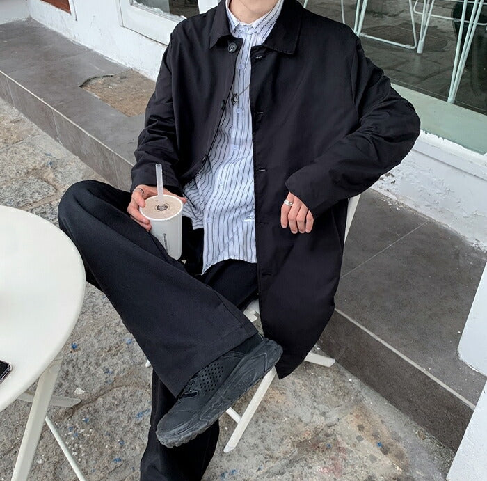 【S-3XL】ステンカラーコート メンズ  コート スプリングコート オーバーサイズ ビッグシルエット ゆったり 薄手 ライトアウター ロングコート ビジネス カジュアル 通勤 通学 シンプル 無地 韓国 おしゃれ 春 秋 服 黒 ベージュ 大きいサイズ