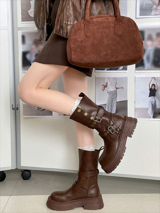 【7日内出荷】ショートブーツ レディース 厚底 エンジニアブーツ 太ヒール 美脚 韓国 通勤 ブーツ おしゃれ ラウンドトゥ 秋ブーツ 靴 カジュアル 痛くない 履きやすい 柔らかい ジョッキーブーツ 幅広 ゆったり きれいめ シンプル 人気 春夏秋冬 仕事 PU 合皮 原宿系 細見え 黒 ブラウン